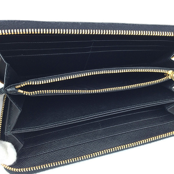 Prada Saffiano Leather Round Zipper Long Wallet Black Gold Metal - Picture 6 of 6